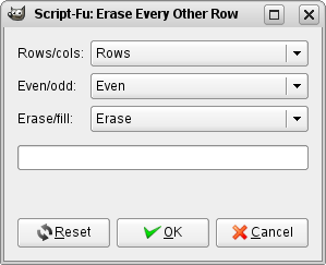 Voľby pre filter Erase Every Other row (Vymazať každý druhý riadok)