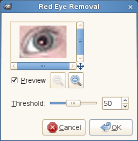 Voľby pre filter Red Eye Removal (Odstránenie efektu červených očí)