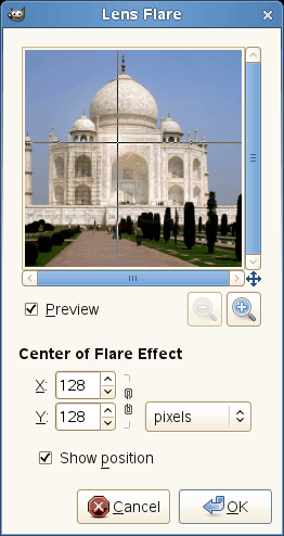 Voľby filtra Lens Flare (Odlesk šošovky)