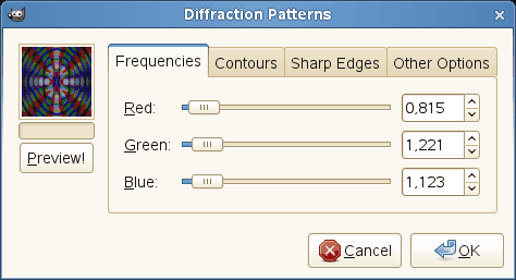 Voľby filtra Diffraction Patterns (Difrakčné vzorky)