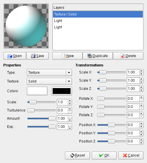 Parametre filtra Sphere Designer (Dizajnér gúľ)