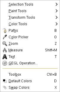 Obsah položky Tools (Nástroje)