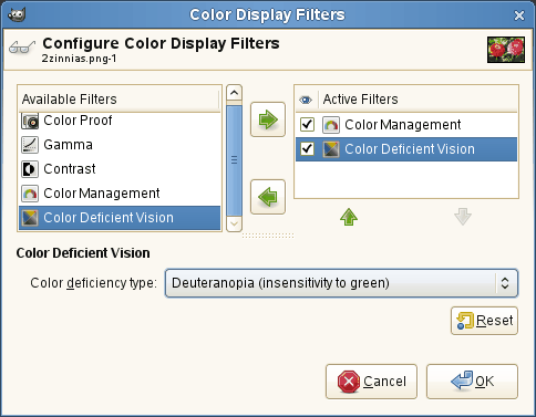 Popis dialógu Color Deficient Vision (Videnie s farebnou poruchou)