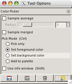 Voľby pre nástroj Color Picker (Farebná pipeta)