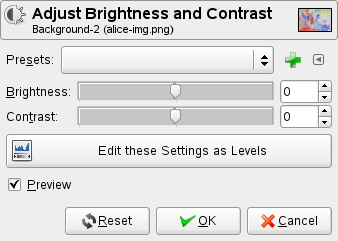 Dialógové okno volieb pre nástroj Brightness-Contrast (Jas-Kontrast)