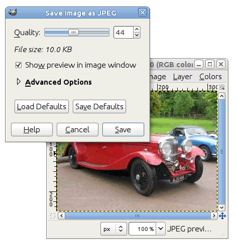 Dialógové okno Saving as JPEG (Uložiť ako JPEG)