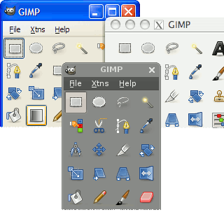 Nový vzhľad Panelu s nástrojmi v GIMPe 2.4